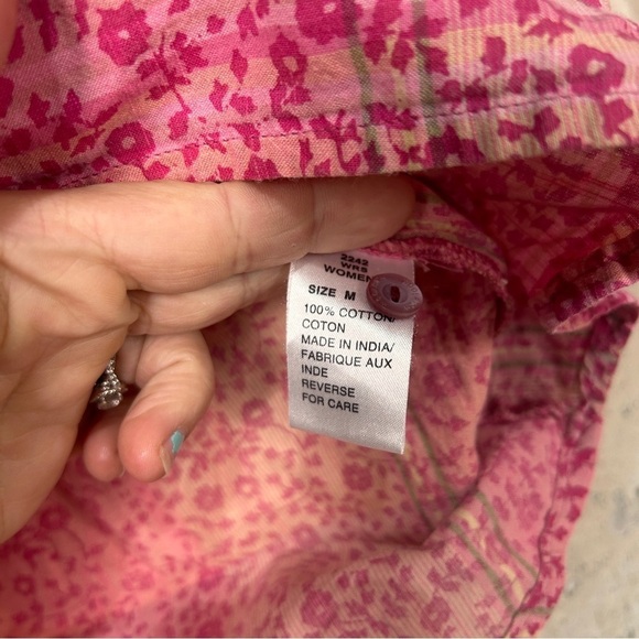 Woolrich pink coral micro ditzy floral 3/4 sleeve button front blouse medium - Picture 5 of 6